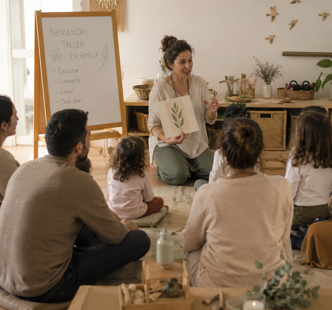 Mujer dando taller en el centro alterrativa a familias sobre aspectos interesantes de la maternidad